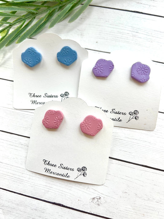 Clay Studs- Embossed Flowers