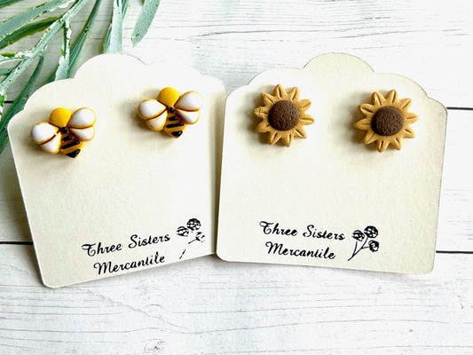 Clay Studs--Large Bee and Sunflower