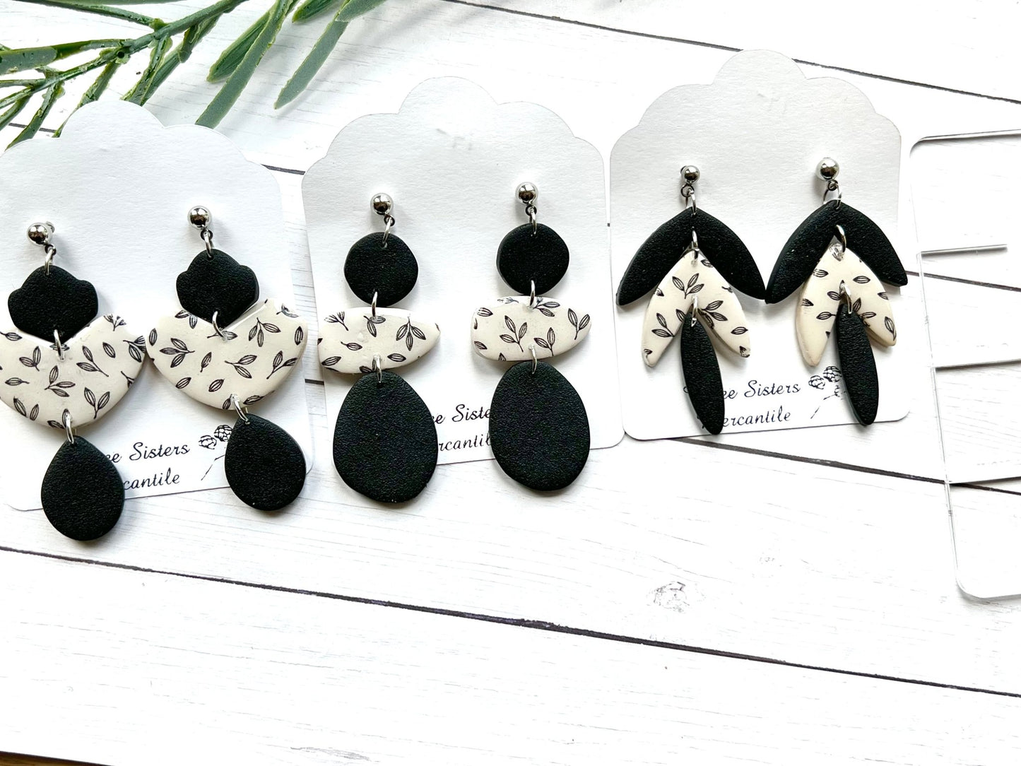 Clay earrings- Black and White